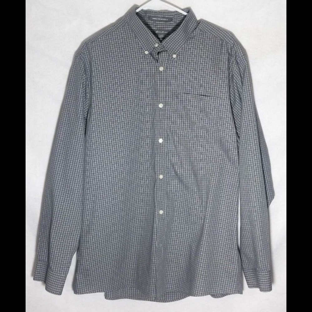 Eddie Bauer Gray Check Plaid Casual Button Down